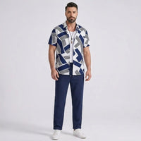Ethan | Modern Color Block Print Shirt & Straight Leg Pants Set for Men 0