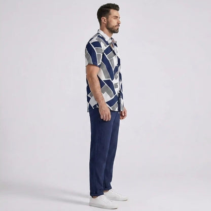 Ethan | Modern Color Block Print Shirt & Straight Leg Pants Set for Men 1