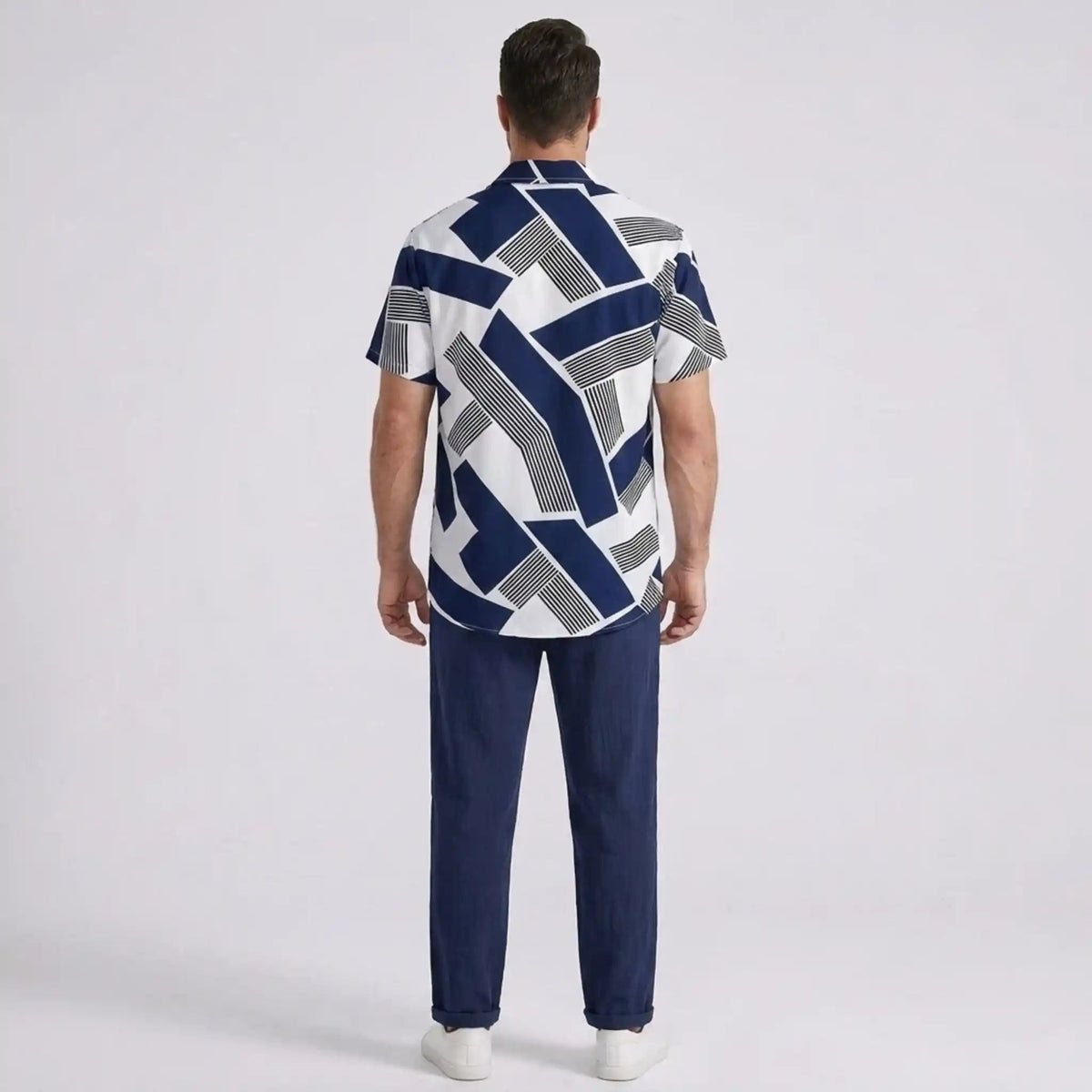 Ethan | Modern Color Block Print Shirt & Straight Leg Pants Set for Men 2