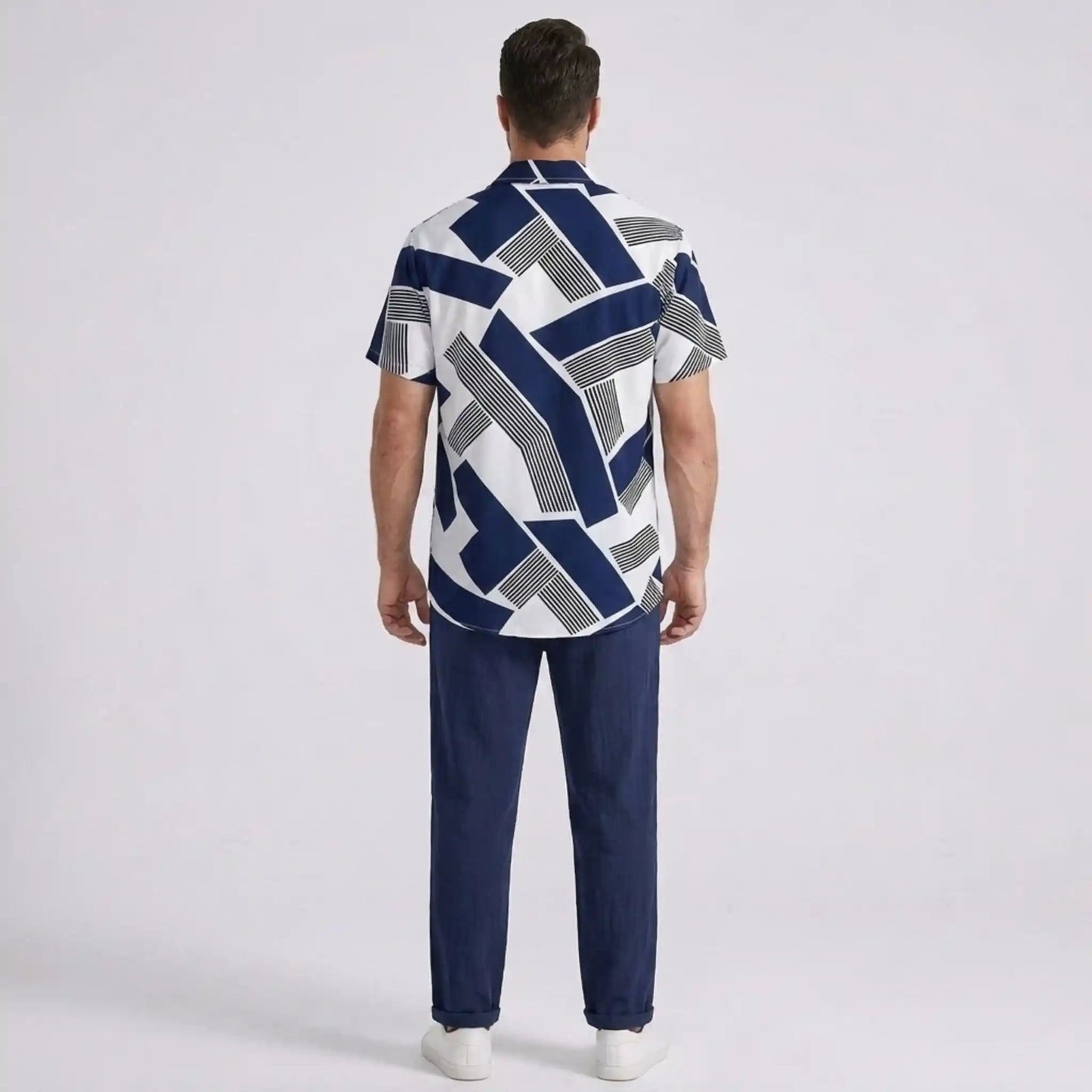 Ethan | Modern Color Block Print Shirt & Straight Leg Pants Set for Men 2