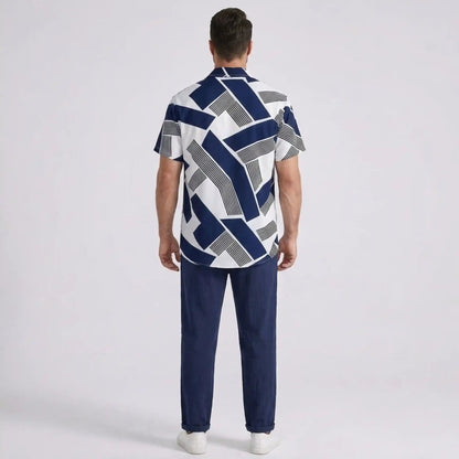 Ethan | Modern Color Block Print Shirt & Straight Leg Pants Set for Men 2