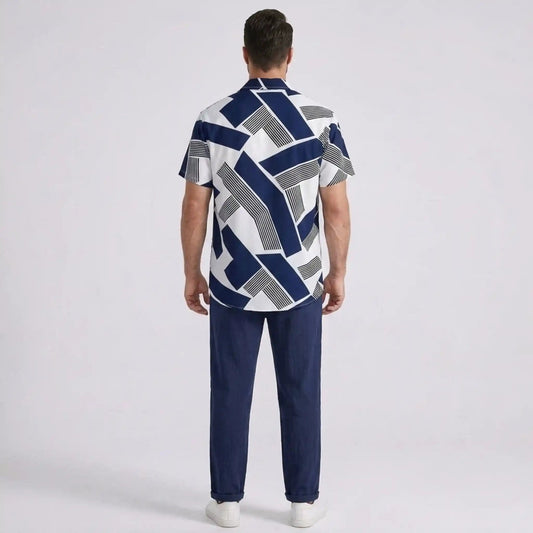 Ethan | Modern Color Block Print Shirt & Straight Leg Pants Set for Men 2