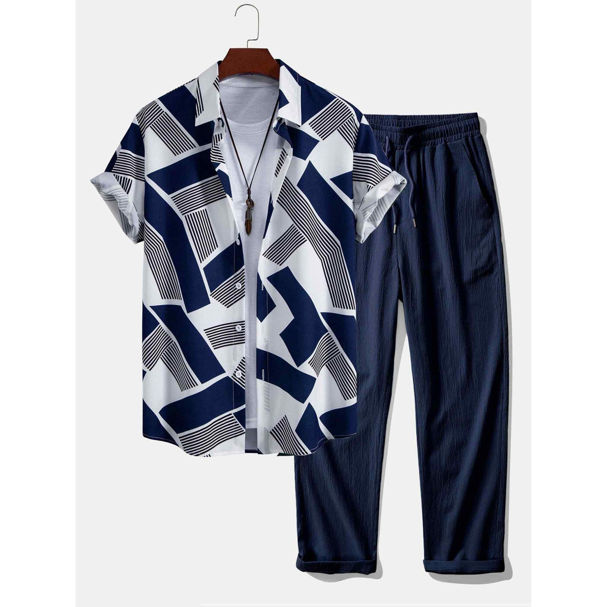 Ethan | Modern Color Block Print Shirt & Straight Leg Pants Set for Men 4