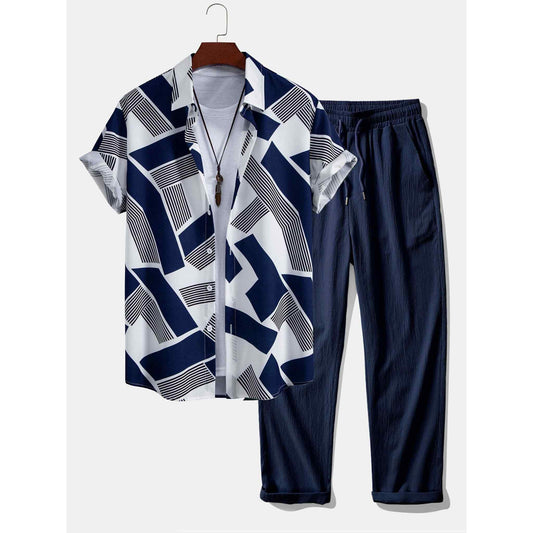 Ethan | Modern Color Block Print Shirt & Straight Leg Pants Set for Men 4