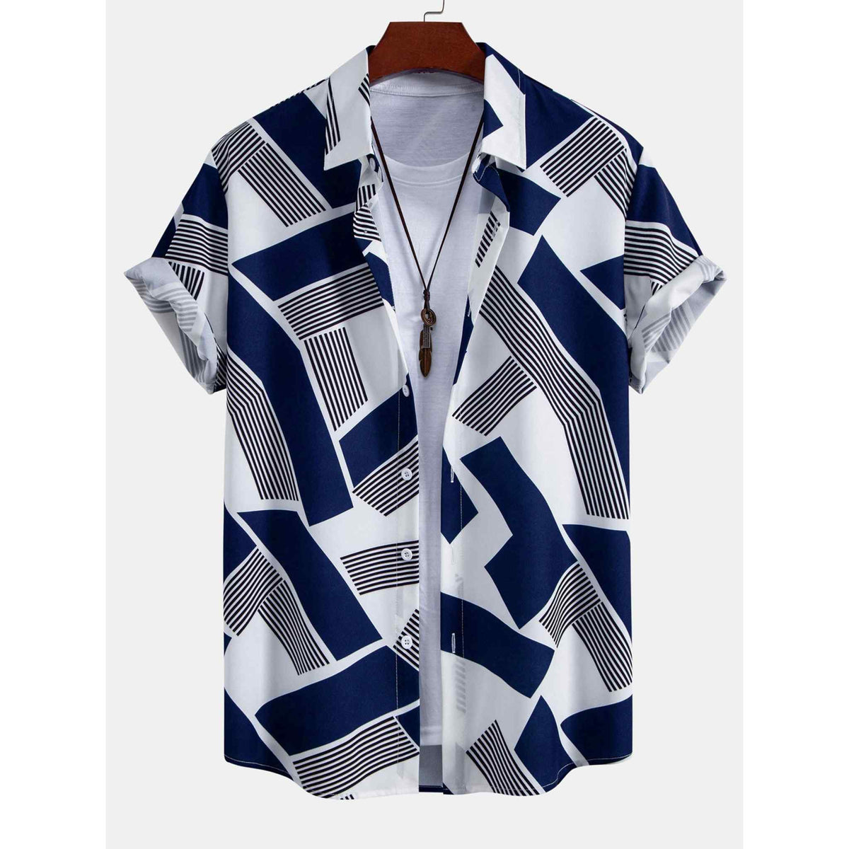 Ethan | Modern Color Block Print Shirt & Straight Leg Pants Set for Men 7