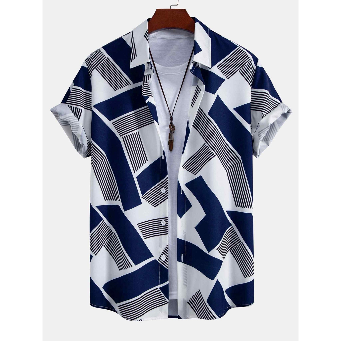 Ethan | Modern Color Block Print Shirt & Straight Leg Pants Set for Men 7