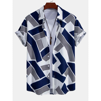 Ethan | Modern Color Block Print Shirt & Straight Leg Pants Set for Men 7