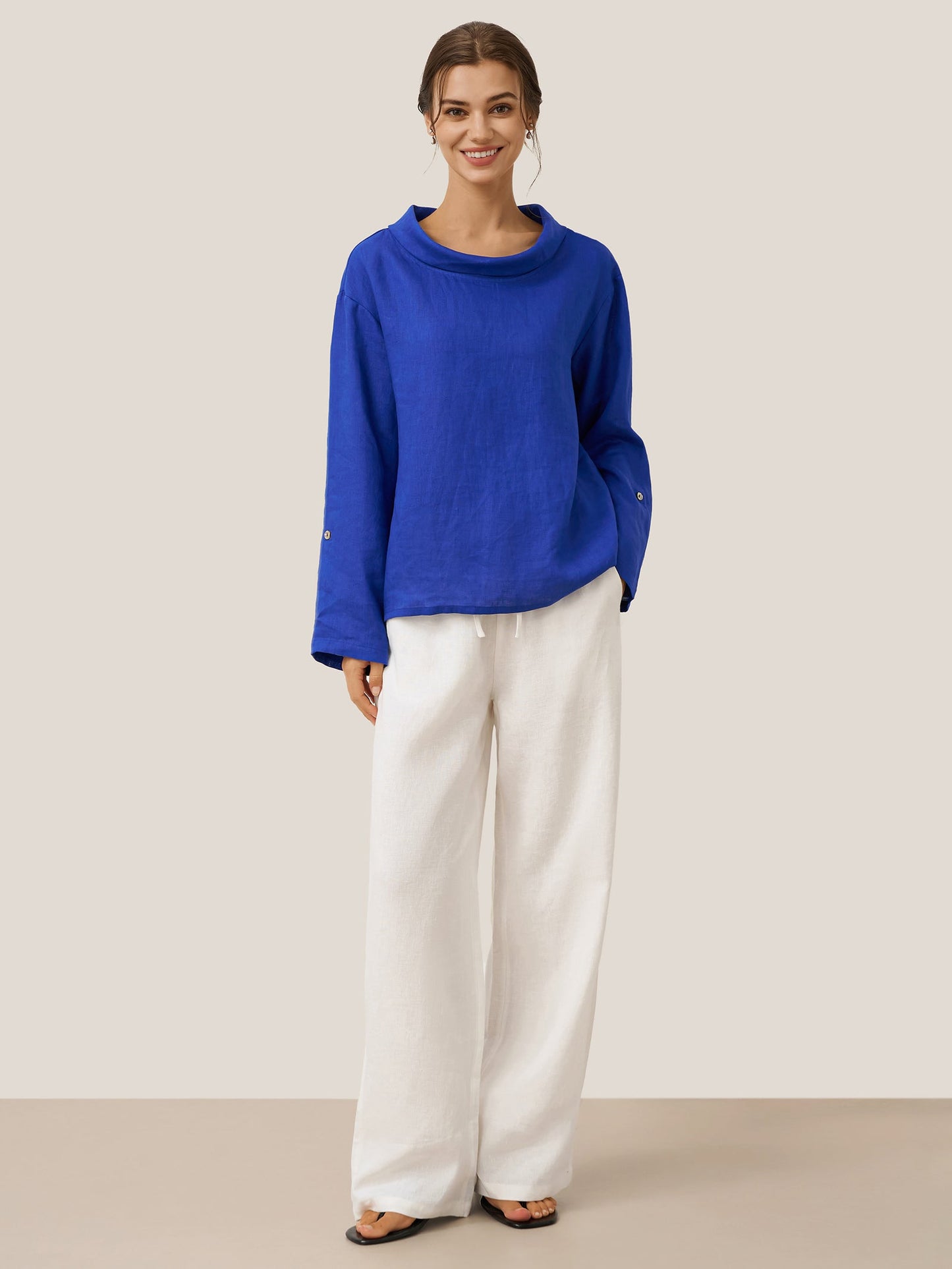 Ethan | Relaxed Comfortable White Linen Pants for Women 8