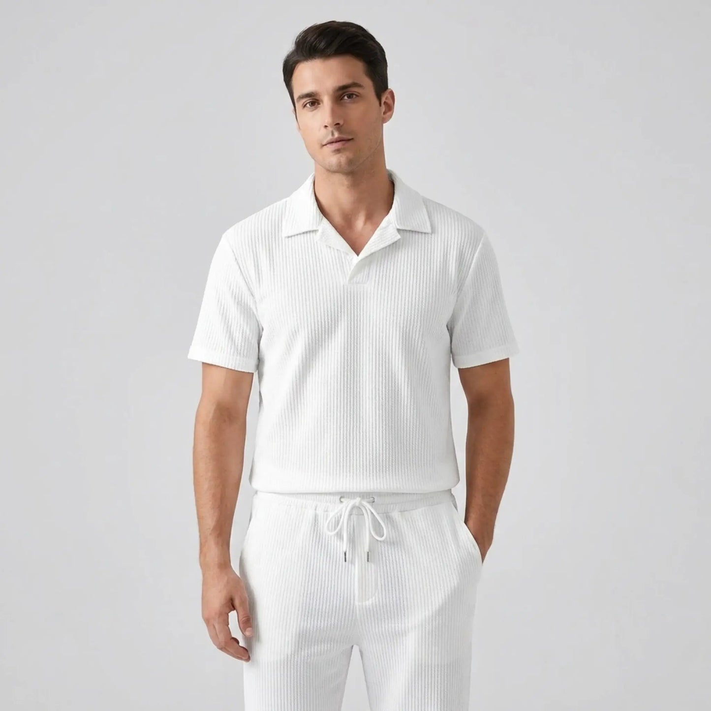 Ethan | Stylish Ribbed Polo Set with Pants 0