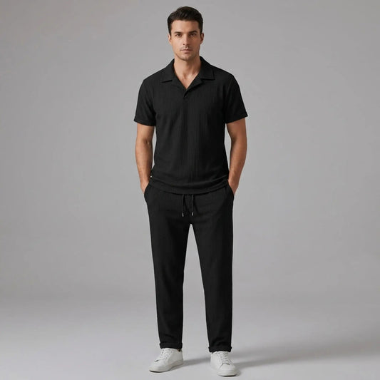Ethan | Stylish Ribbed Polo Set with Pants 9