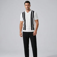 Ethan | Stylish Striped Polo Shirt And Waffle Pants Set 0