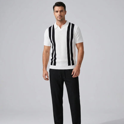 Ethan | Stylish Striped Polo Shirt And Waffle Pants Set 0
