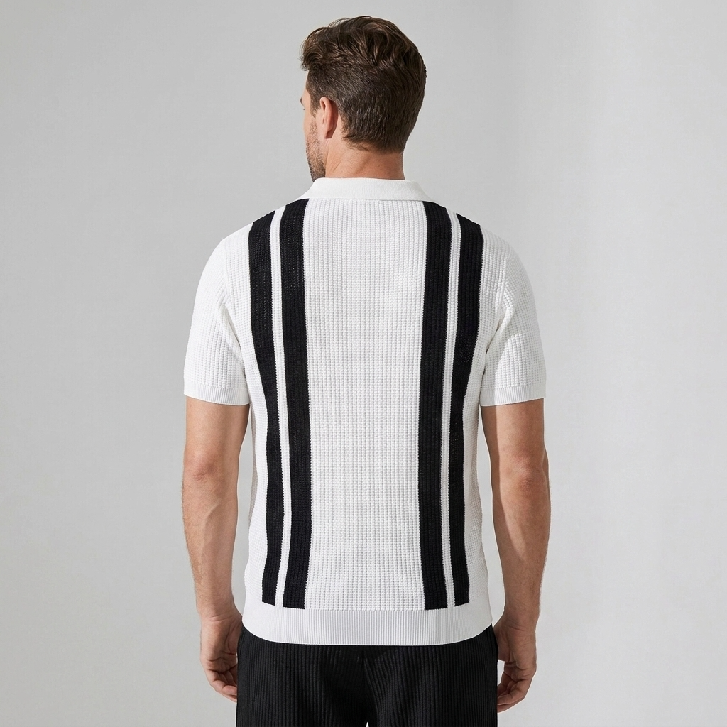 Ethan | Stylish Striped Polo Shirt And Waffle Pants Set 2