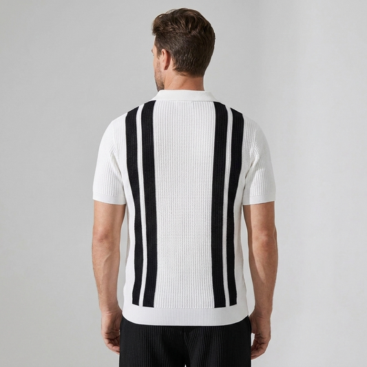Ethan | Stylish Striped Polo Shirt And Waffle Pants Set 2