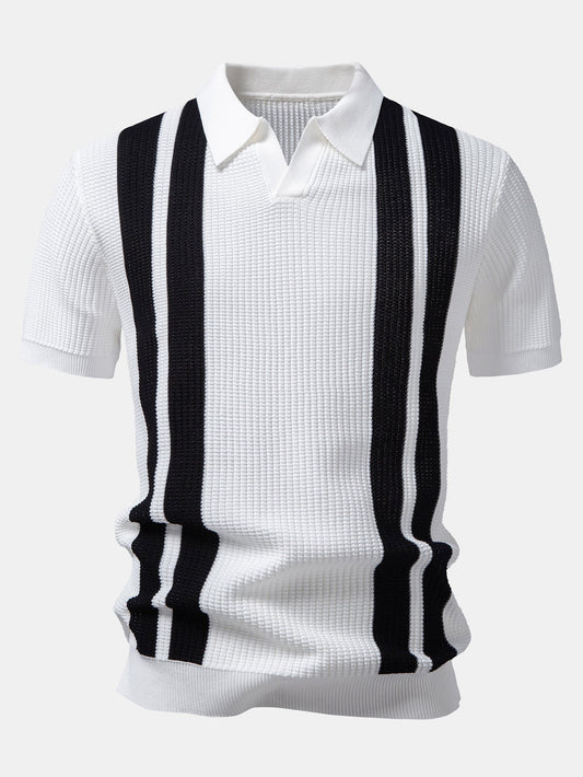 Ethan | Stylish Striped Polo Shirt And Waffle Pants Set 4