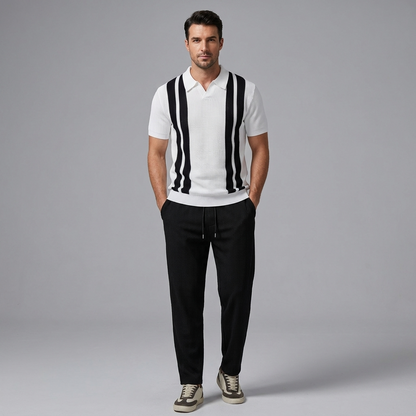 Ethan | Stylish Striped Polo Shirt And Waffle Pants Set 8