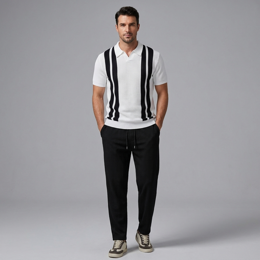 Ethan | Stylish Striped Polo Shirt And Waffle Pants Set 8