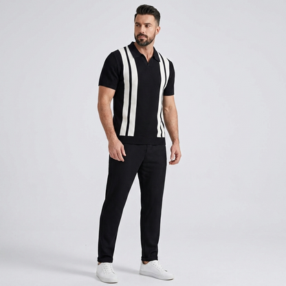 Ethan | Stylish Striped Polo Shirt And Waffle Pants Set 9