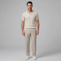 Ethan | Textured Smart Casual Mens Polo Shirts & Tapered Pants Set 0