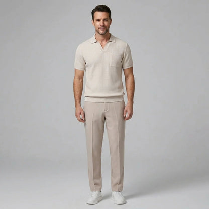 Ethan | Textured Smart Casual Mens Polo Shirts & Tapered Pants Set 0