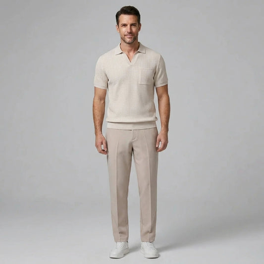 Ethan | Textured Smart Casual Mens Polo Shirts & Tapered Pants Set 0