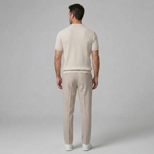 Ethan | Textured Smart Casual Mens Polo Shirts & Tapered Pants Set 1