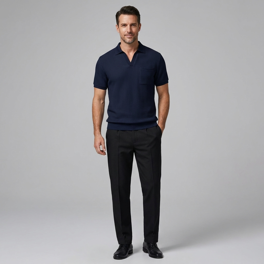 Ethan | Textured Smart Casual Mens Polo Shirts & Tapered Pants Set 10
