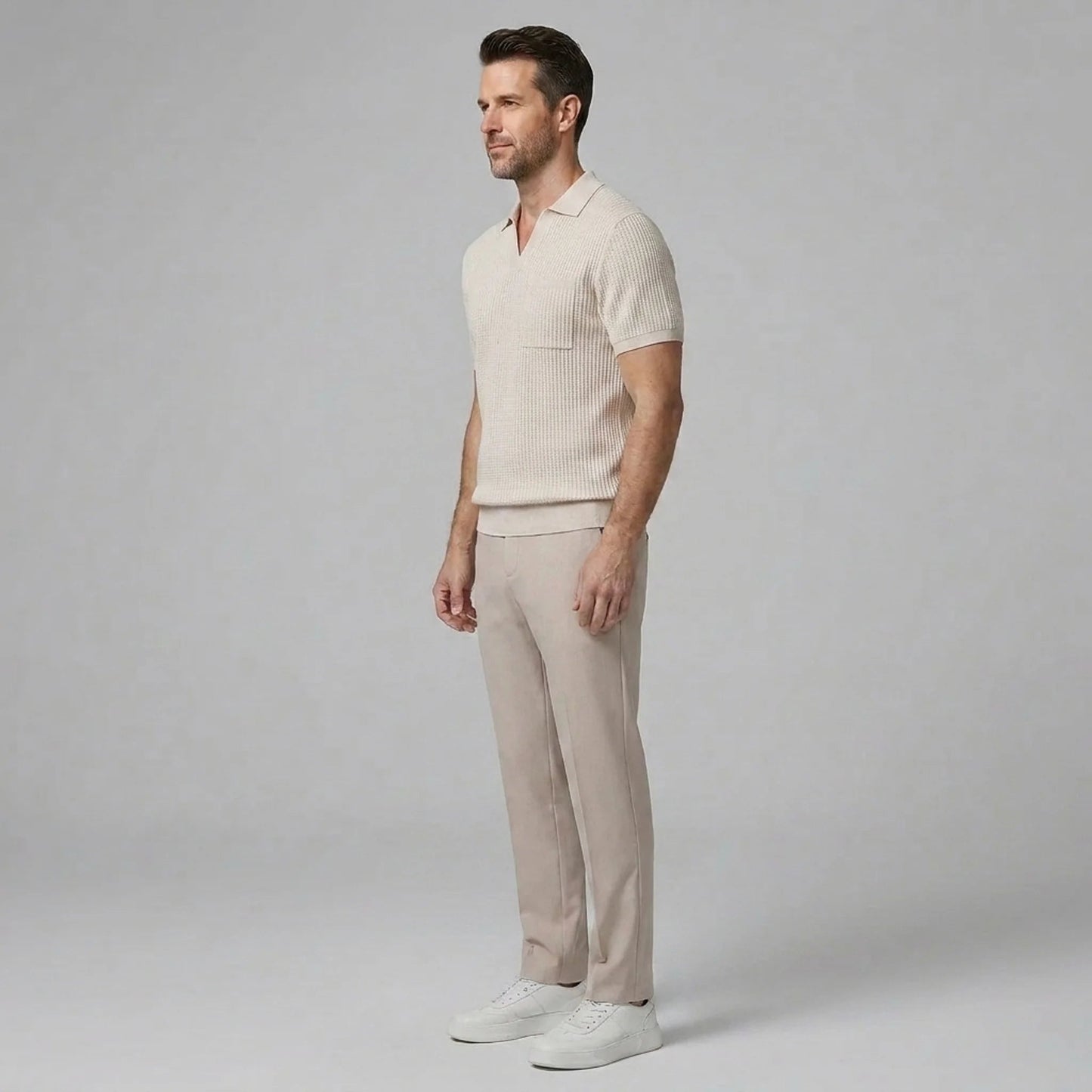 Ethan | Textured Smart Casual Mens Polo Shirts & Tapered Pants Set 2