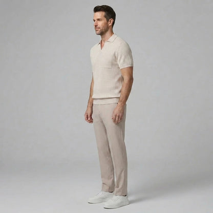 Ethan | Textured Smart Casual Mens Polo Shirts & Tapered Pants Set 2
