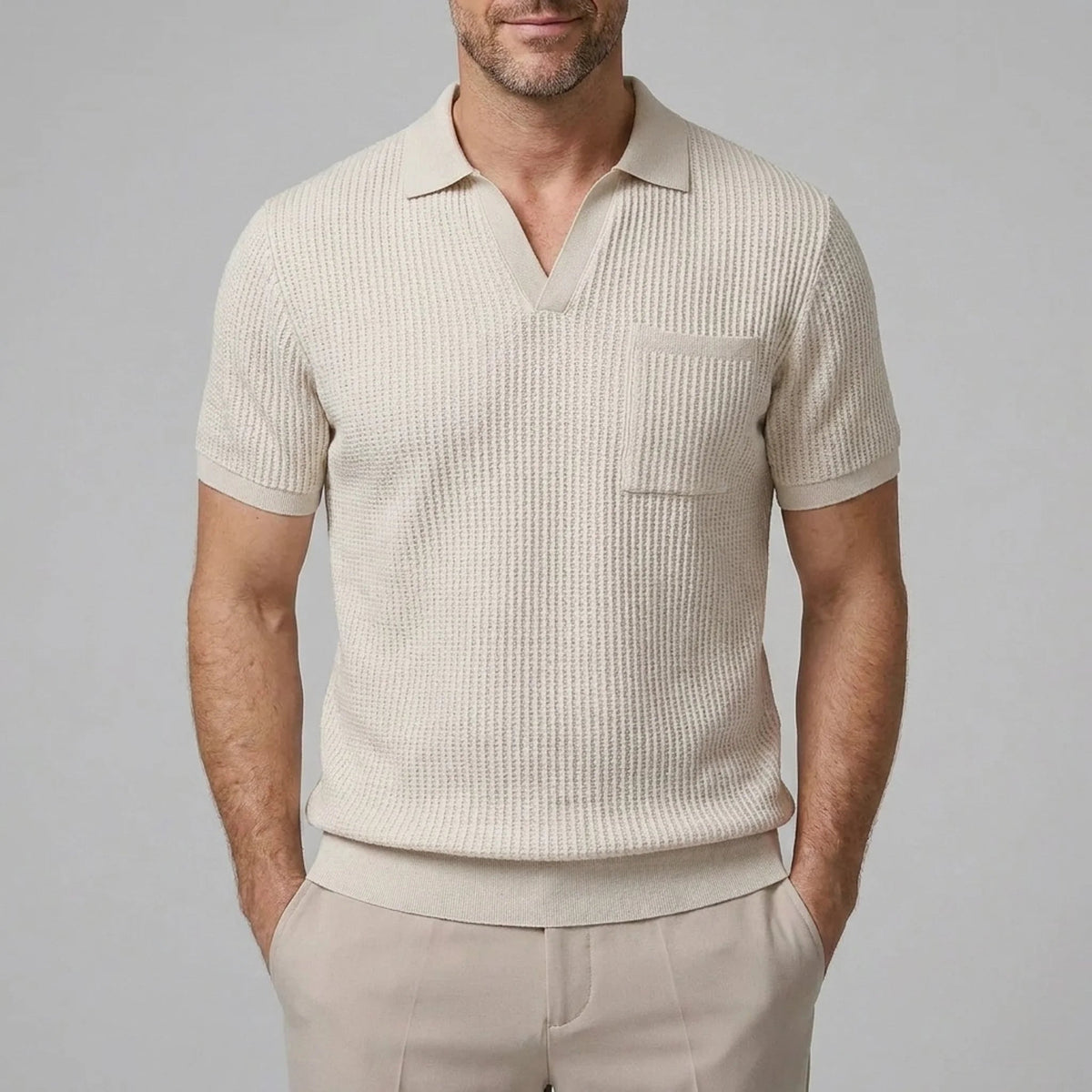 Ethan | Textured Smart Casual Mens Polo Shirts & Tapered Pants Set 3