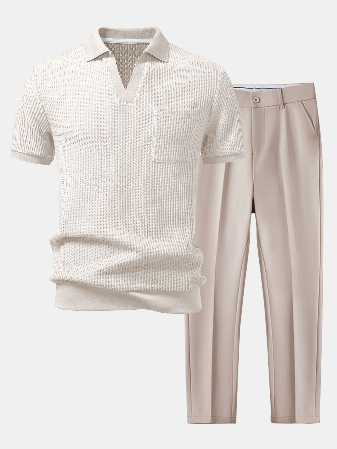 Ethan | Textured Smart Casual Mens Polo Shirts & Tapered Pants Set 4