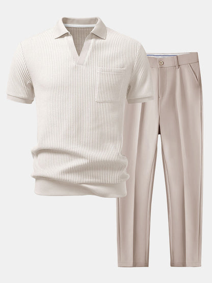 Ethan | Textured Smart Casual Mens Polo Shirts & Tapered Pants Set 4