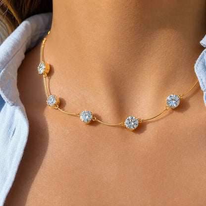 Floating Zircon Station Necklace - 18K Gold Plated 0
