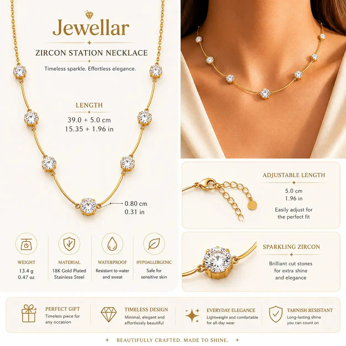 Floating Zircon Station Necklace - 18K Gold Plated 4