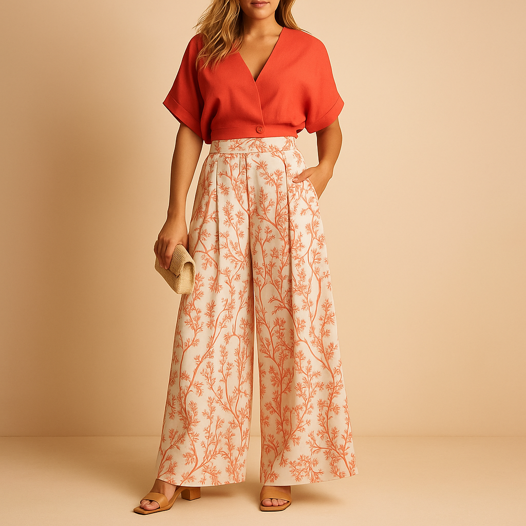 Floral top and wide-leg pants set for women | Clara 0