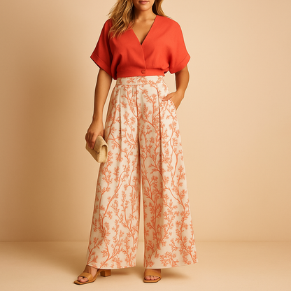 Floral top and wide-leg pants set for women | Clara 0