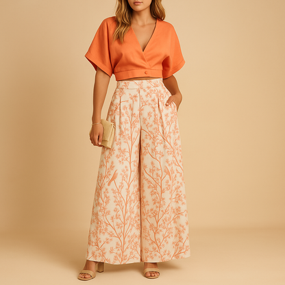 Floral top and wide-leg pants set for women | Clara 1