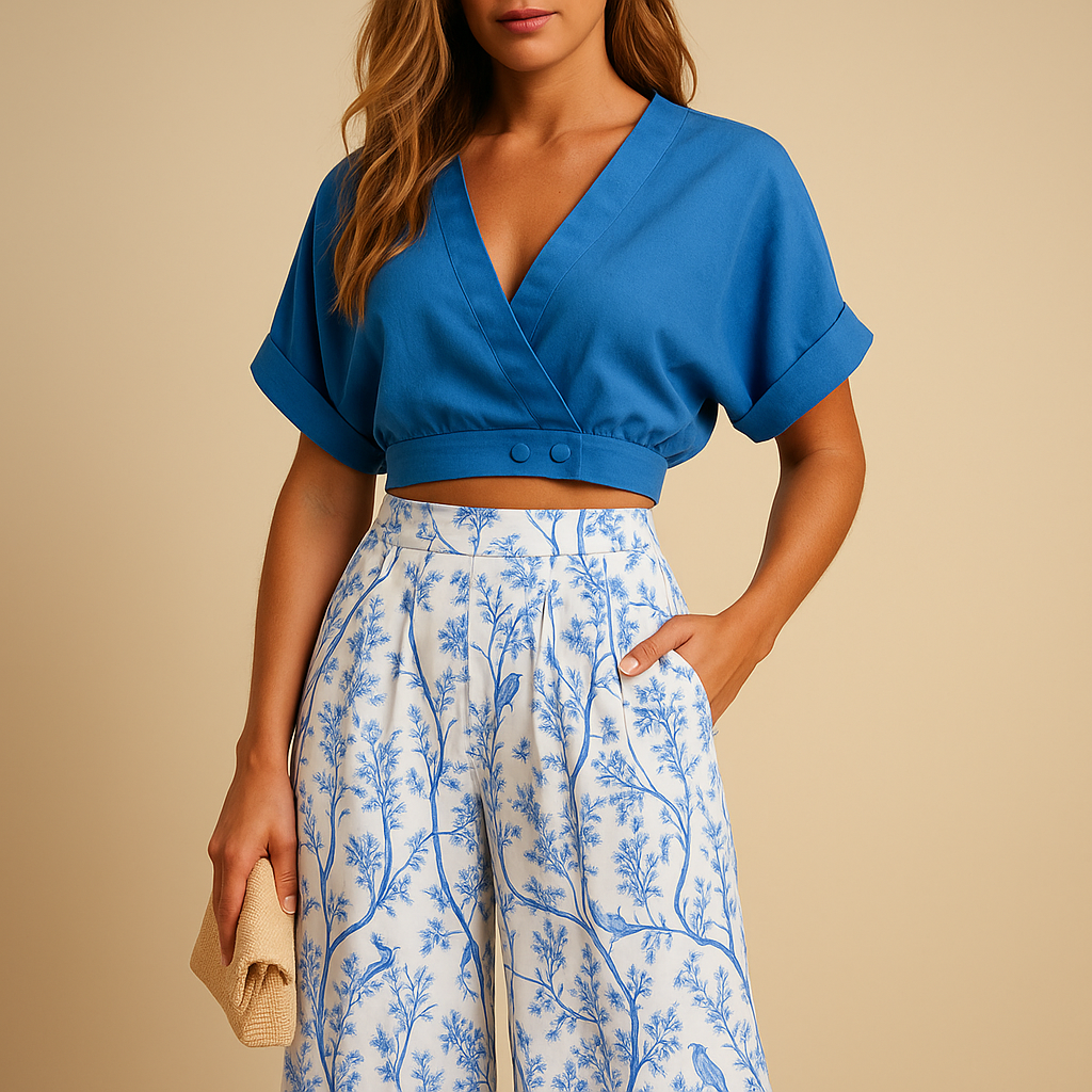 Floral top and wide-leg pants set for women | Clara 2