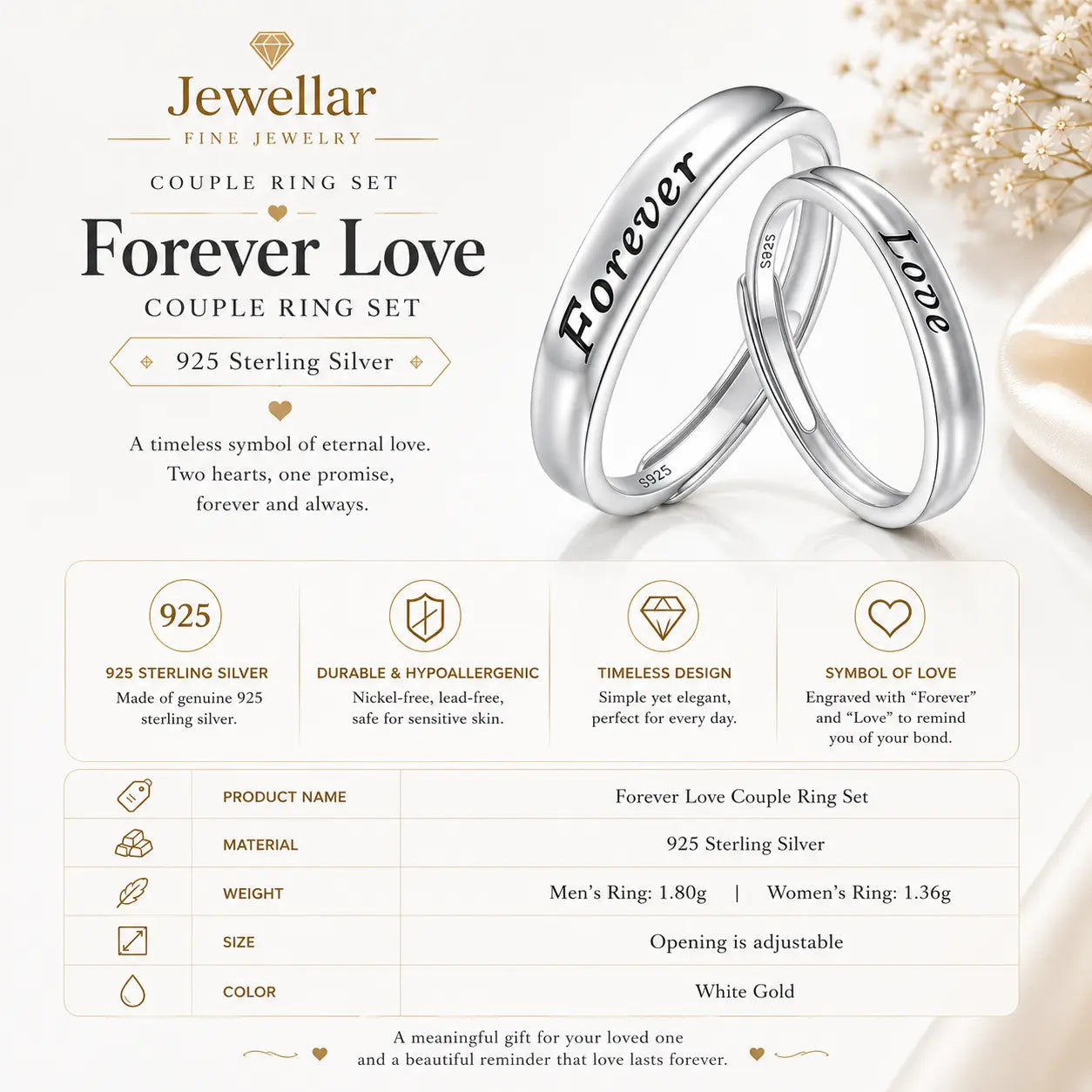 Forever Love Couple Ring Set - 925 Sterling Silver 2