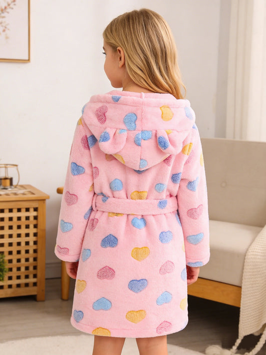 Girls' Autumn/Winter Bathrobe with Long Sleeves and Hood, Soft and Warm Fabric for Home Wear 1