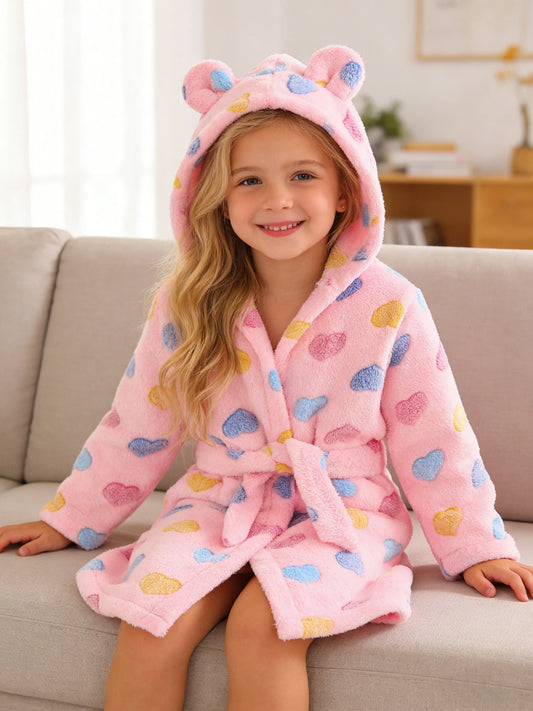 Girls' Autumn/Winter Bathrobe with Long Sleeves and Hood, Soft and Warm Fabric for Home Wear 2