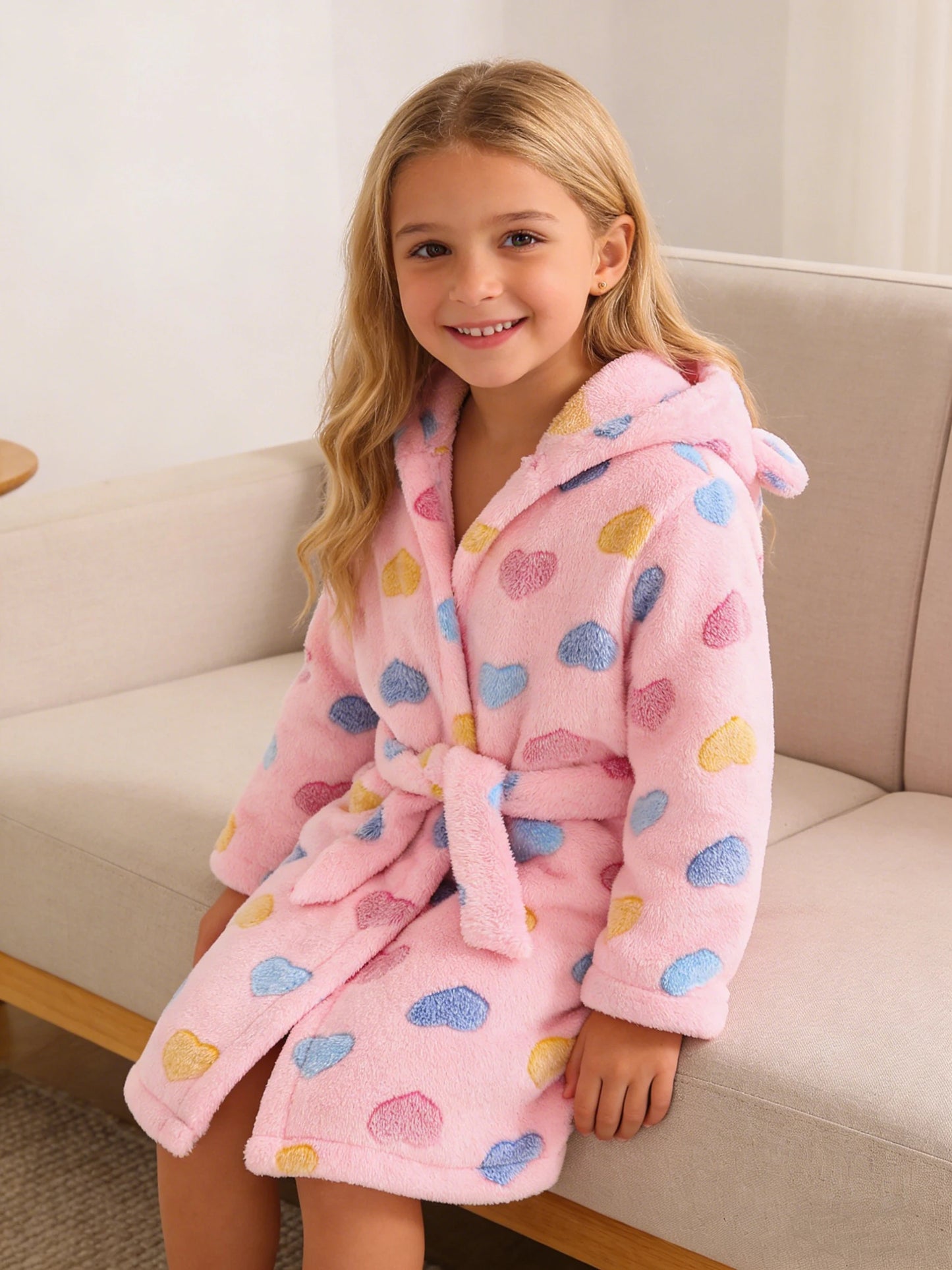 Girls' Autumn/Winter Bathrobe with Long Sleeves and Hood, Soft and Warm Fabric for Home Wear 3
