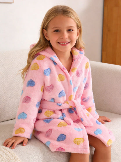 Girls' Autumn/Winter Bathrobe with Long Sleeves and Hood, Soft and Warm Fabric for Home Wear 4