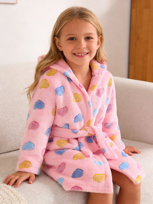 Girls' Autumn/Winter Bathrobe with Long Sleeves and Hood, Soft and Warm Fabric for Home Wear 4