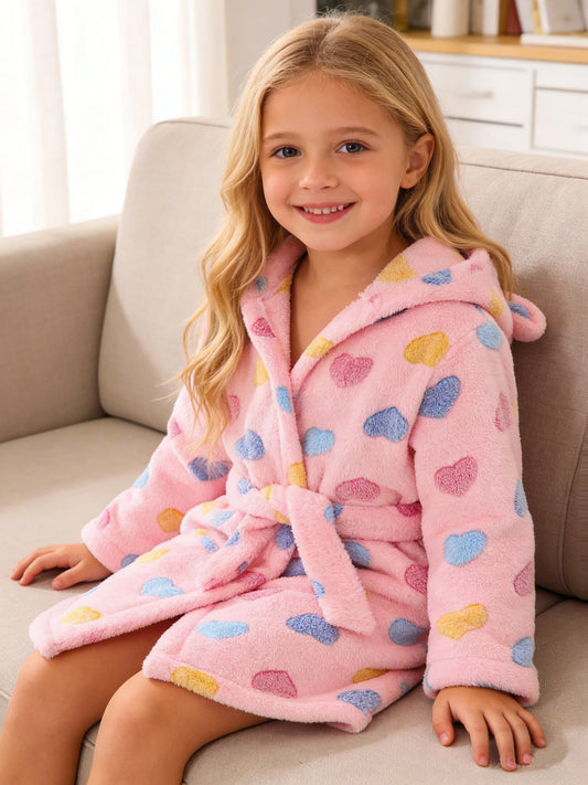 Girls' Autumn/Winter Bathrobe with Long Sleeves and Hood, Soft and Warm Fabric for Home Wear 5