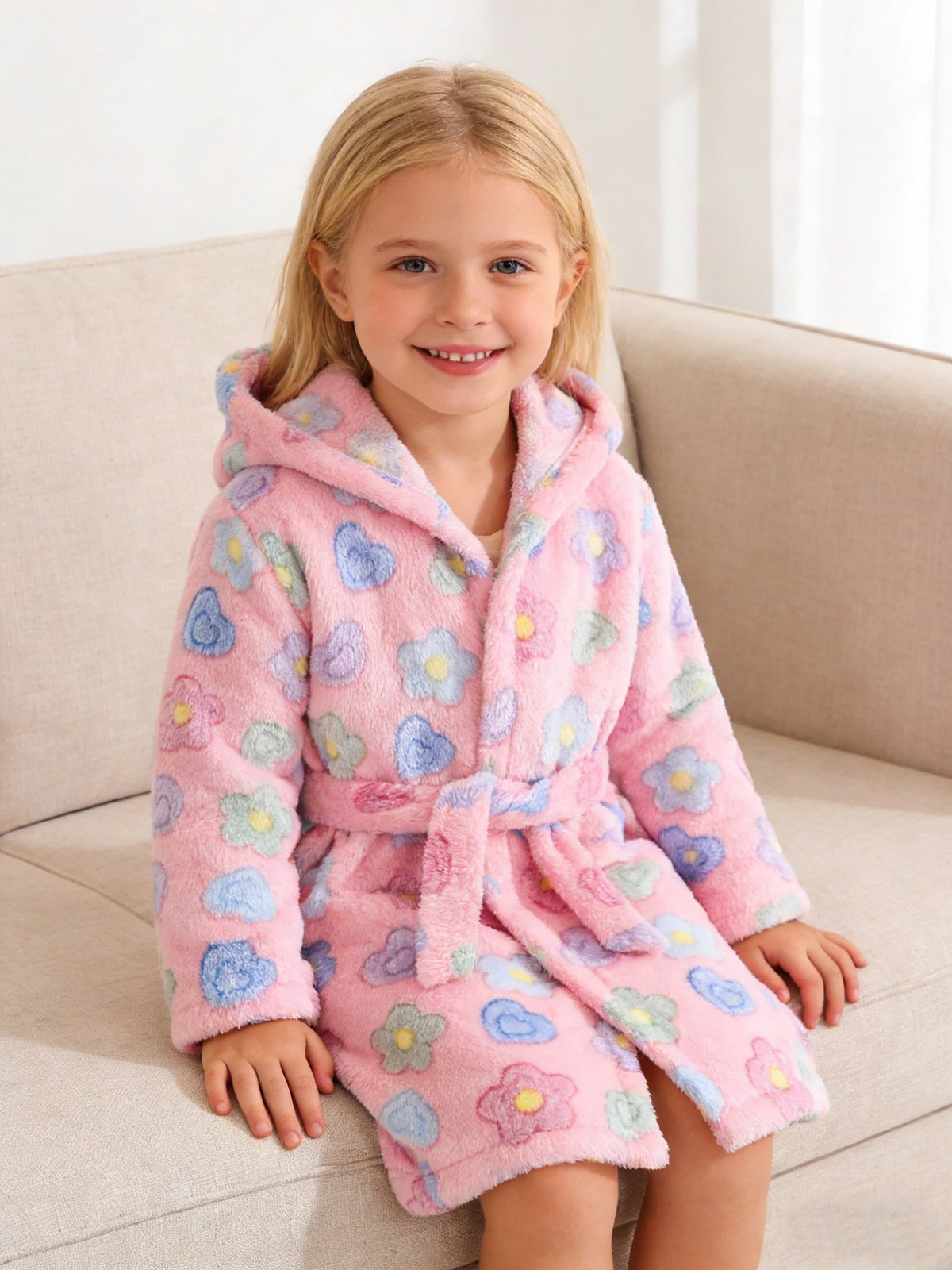 Girls' Bathrobe Autumn/Winter Colorful Star Printed Bathrobe for Kids Long Sleeve Hooded Cute Children's Pajamas 3