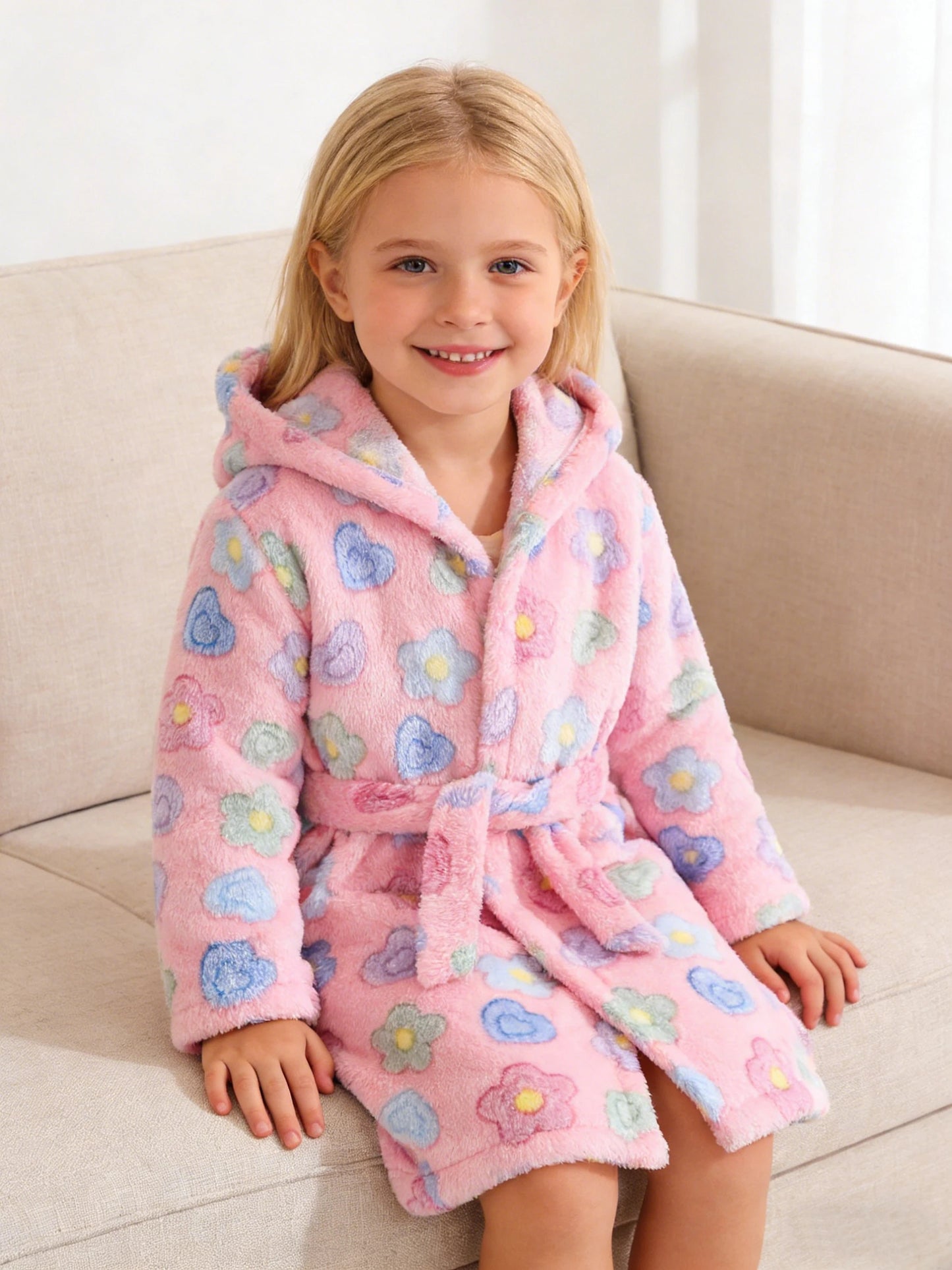 Girls' Bathrobe Autumn/Winter Colorful Star Printed Bathrobe for Kids Long Sleeve Hooded Cute Children's Pajamas 3