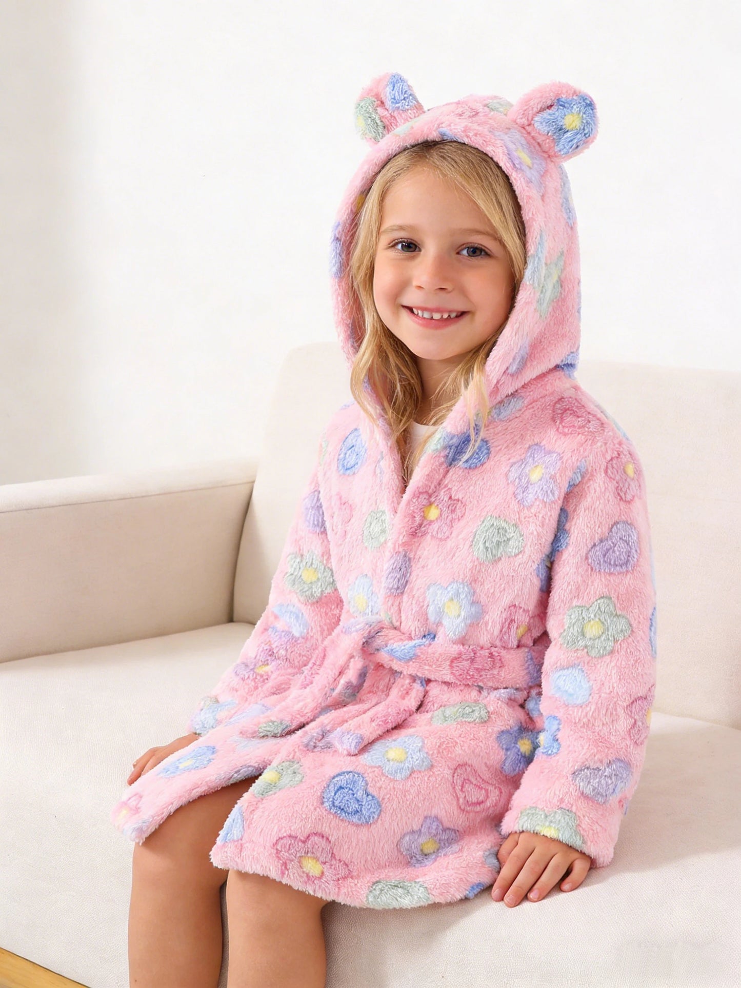 Girls' Bathrobe Autumn/Winter Colorful Star Printed Bathrobe for Kids Long Sleeve Hooded Cute Children's Pajamas 4