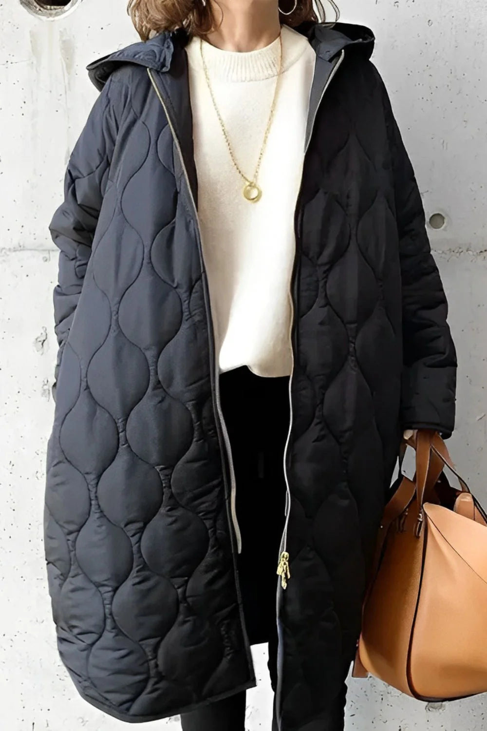 Glenora Women's Coat | Quilted Black Puffer Jacket with Adjustable Hood 1