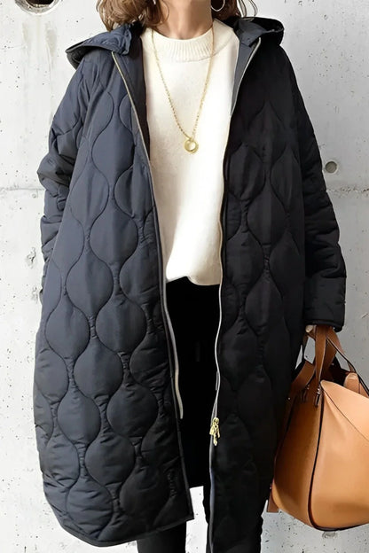 Glenora Women's Coat | Quilted Black Puffer Jacket with Adjustable Hood 1